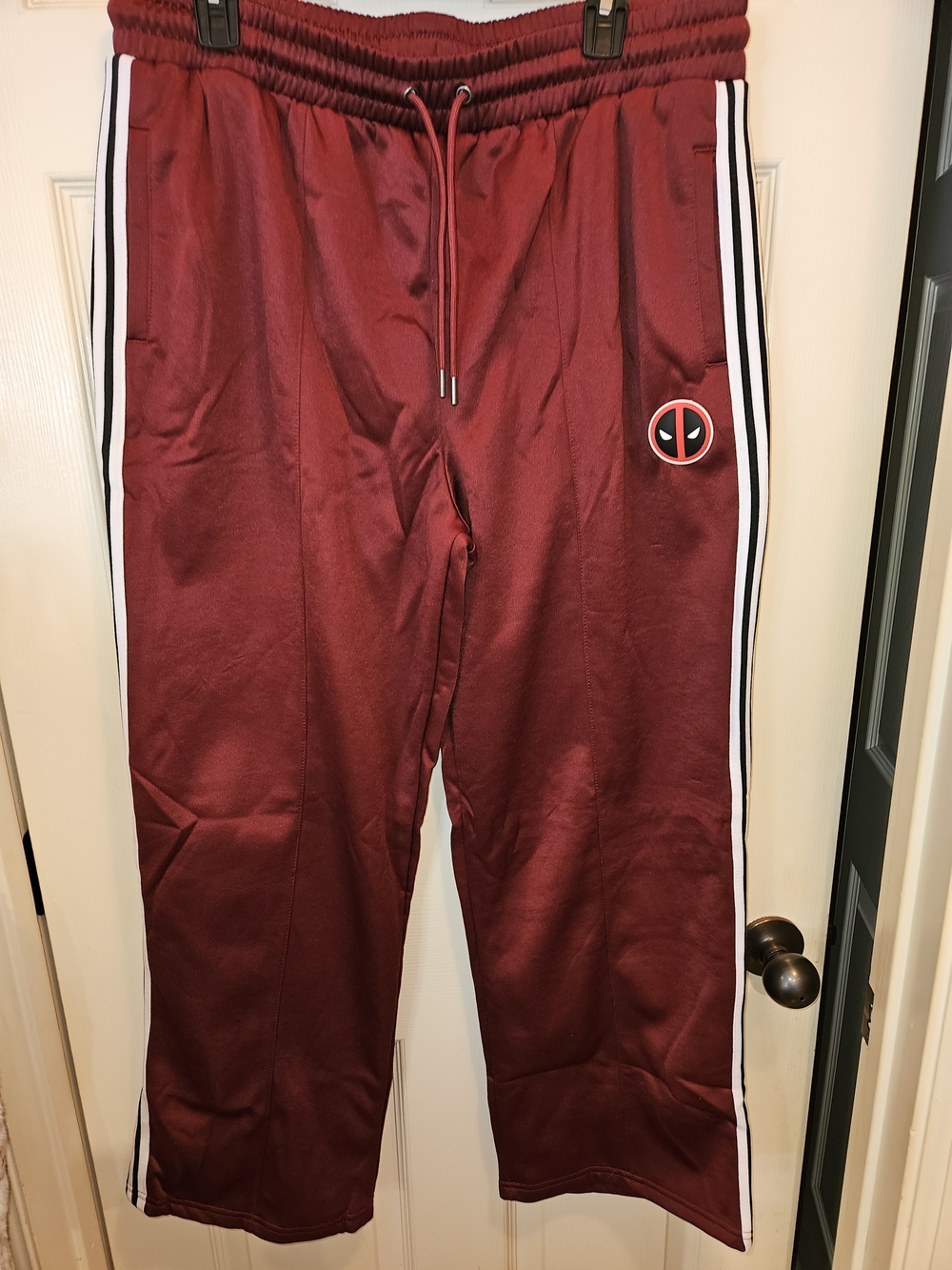Marvel Men's Burgundy Track Pants with White & Black Side Stripes